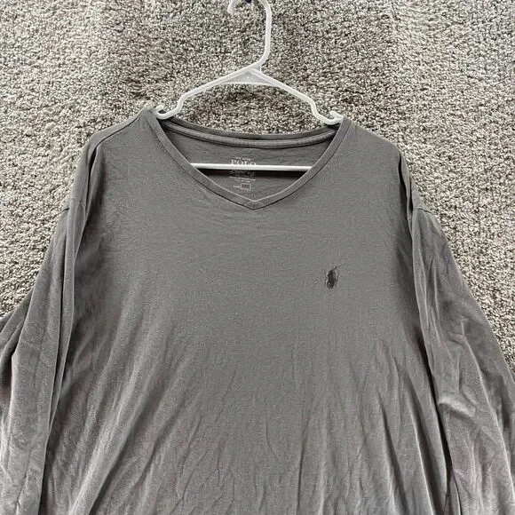 Polo Ralph Lauren Shirt Adult 2XL XXL Gray V Neck Long Sleeve Pony Rugby Logo - Picture 3 of 11